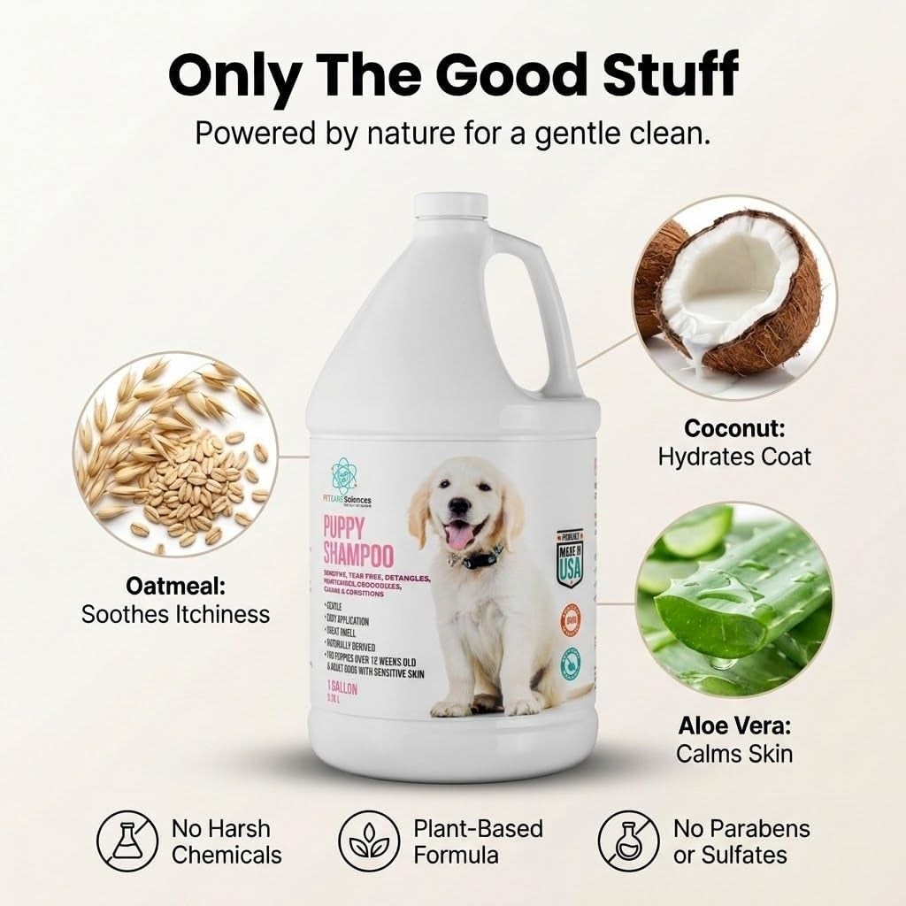 1 Gallon Tearless Puppy Shampoo and Conditioner - anti Itch Dog Shampoo Sensitive Skin - Coconut Oil Oatmeal Pet Shampoo for Puppies