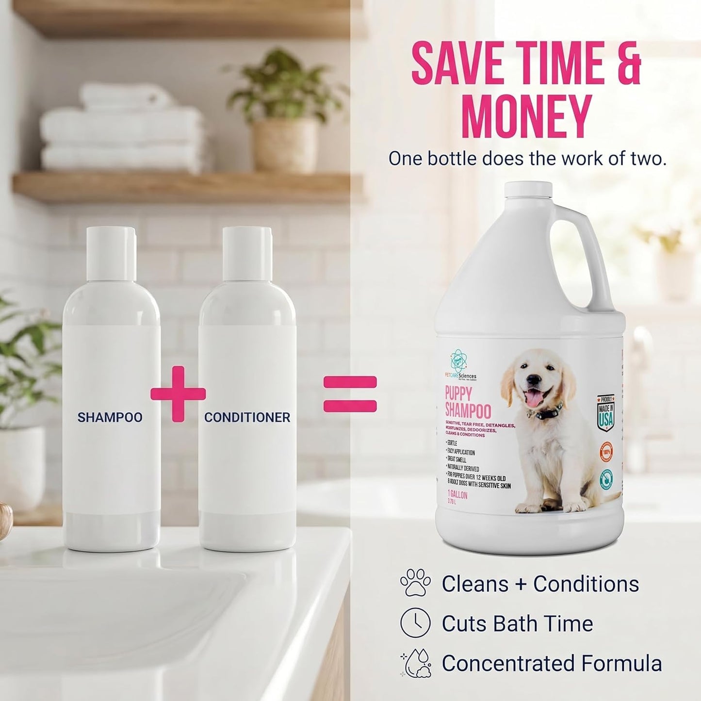 1 Gallon Tearless Puppy Shampoo and Conditioner - anti Itch Dog Shampoo Sensitive Skin - Coconut Oil Oatmeal Pet Shampoo for Puppies